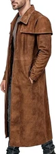 LP-FACON Men's Brown Suede Leather Duster Coat - New Vegas Veteran Ranger Cowboy