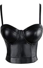 Women's Spaghetti Straps PU Leather Bustier Crop Top Corset New With Tags NWT XL