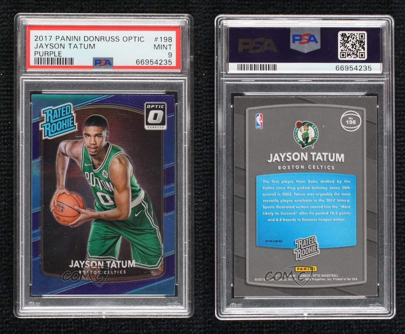 2017-18 Panini Donruss Optic Rated Purple Prizm Jayson Tatum #198 Rookie RC 07sm view 3