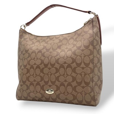 Authentic COACH Celeste Convertible Hobo Signature Canvas Khaki Brown F34910