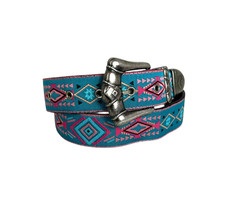 Vintage Womens Nuovo Aztec Pattern Cowgirl Belt Juniors Size 13 Turquoise Pink