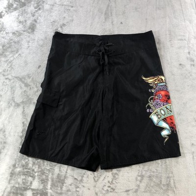 Bon Jovi Board Shorts Mens Large Black Heart Dagger Rock Band Swim Trunks