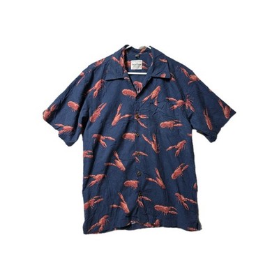 MENS DAVID CAREY ORIGINALS NAVY PRINT BUTTON UP SHORT SLEEVE SHIRT M