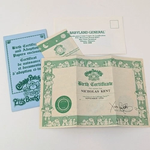 Cabbage Patch Kid Doll NICHOLAS KENT Birth Certificate Boy Vintage 80s