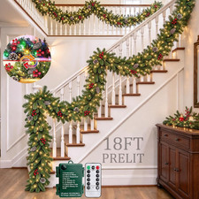 Remote Control 18 FT Extra Long Prelit Christmas Garland with 300 Thick Branch T