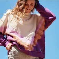FREE PEOPLE Movement Metti Crew Neck Tie Dye Sweatshirt Purple Sz S NN34