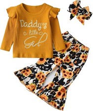 Derouetkia Baby Girls 3Pcs Outfit Set Tops Pants with Headband Size 9-12 Month
