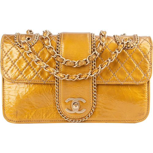 Chanel Crinkled Stitched Patent  Chain Around Single Flap Shoulder Bag   Tasche