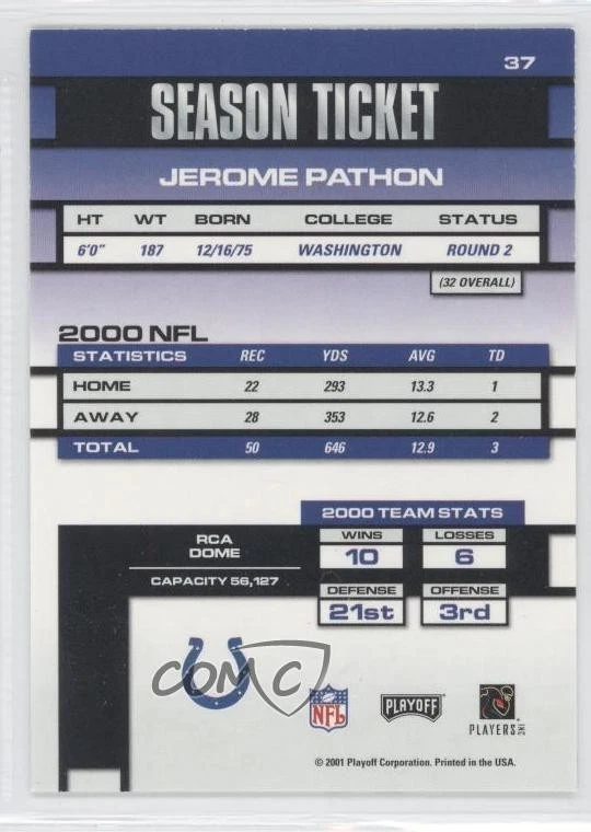 2001 Playoff Contenders 2002 Hawaii Trade Conference /15 Jerome Pathon #37 - Image 2 of 2