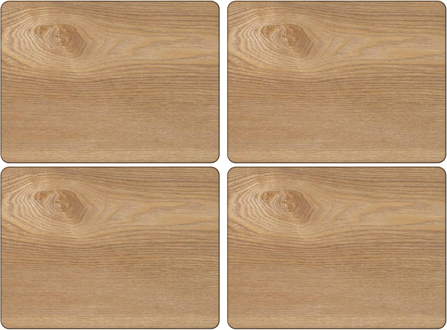 Oak Veneer Placemats – Set of 4, Durable Wooden Table Mats with Natural Wood Gra