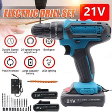 21V Cordless Combi Hammer Impact Drill Driver Electric Screwdriver & 2 Battery