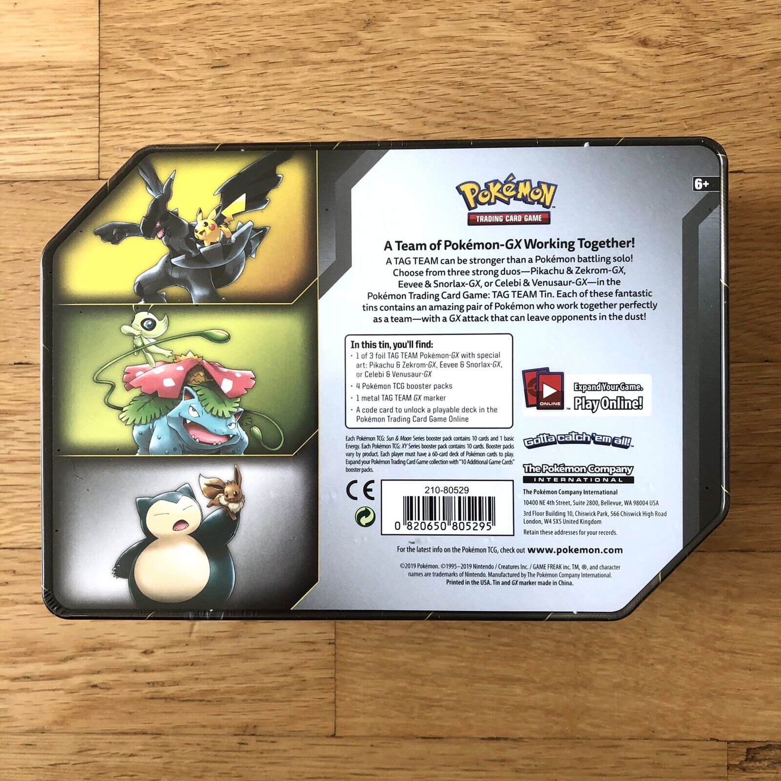 2019 Pokemon TCG TAG TEAM Tins Pikachu & Zekrom GX/Eevee & Snorlax  GX/Celebi & Venusaur GX Lot - US