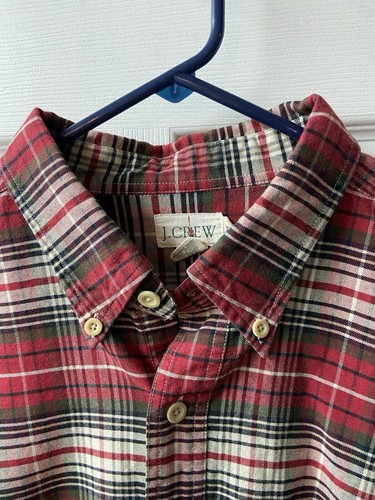 J Crew Button Down Shirt Mens XL Red White Green Christmas Plaid Heavy Cotton - Picture 7 of 10