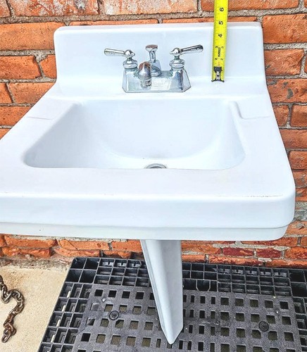RECLAIMED VINTAGE ART DECO CRANE NORWICH PEG-LEG PEDESTAL FAUCET SINK FREE SHIP - Picture 4 of 14