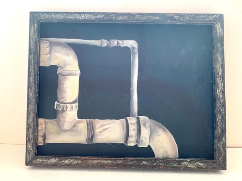 Midcentury Modernist Painting Of Pipes Black and White - Picture 4 of 5