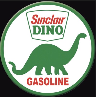 Sinclair Dino Gasoline.On a Round 3  Diameter Fridge Magnet.