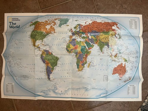 National Geographic Society Map 2008 The World + Satellite View 2-Sided Poster - Picture 4 of 18