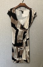 Ann Taylor Sheath Dress Women’s Size XS Brown Black Geometry Sleeveless Jersey