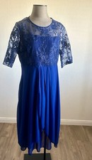 Womens Plus XXL Tea Length Dress Blue Lace Bodice Waterfall Front Cruise Wear