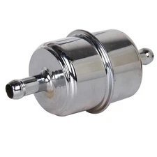 Chrome Material  Inline Canister Fuel Filter 3/8in. Barb Fittings Refor:9746