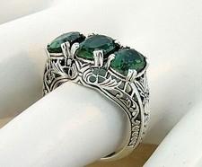 3 STONE 925 STERLING SILVER ART DECO STYLE 3.50 CT SIMULATED EMERALD RING  639