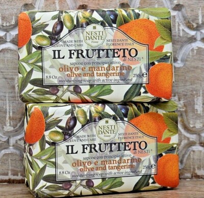 2 NESTI DANTE IL FRUTTETO Olive & Tangerine Soap Bars Made in Italy