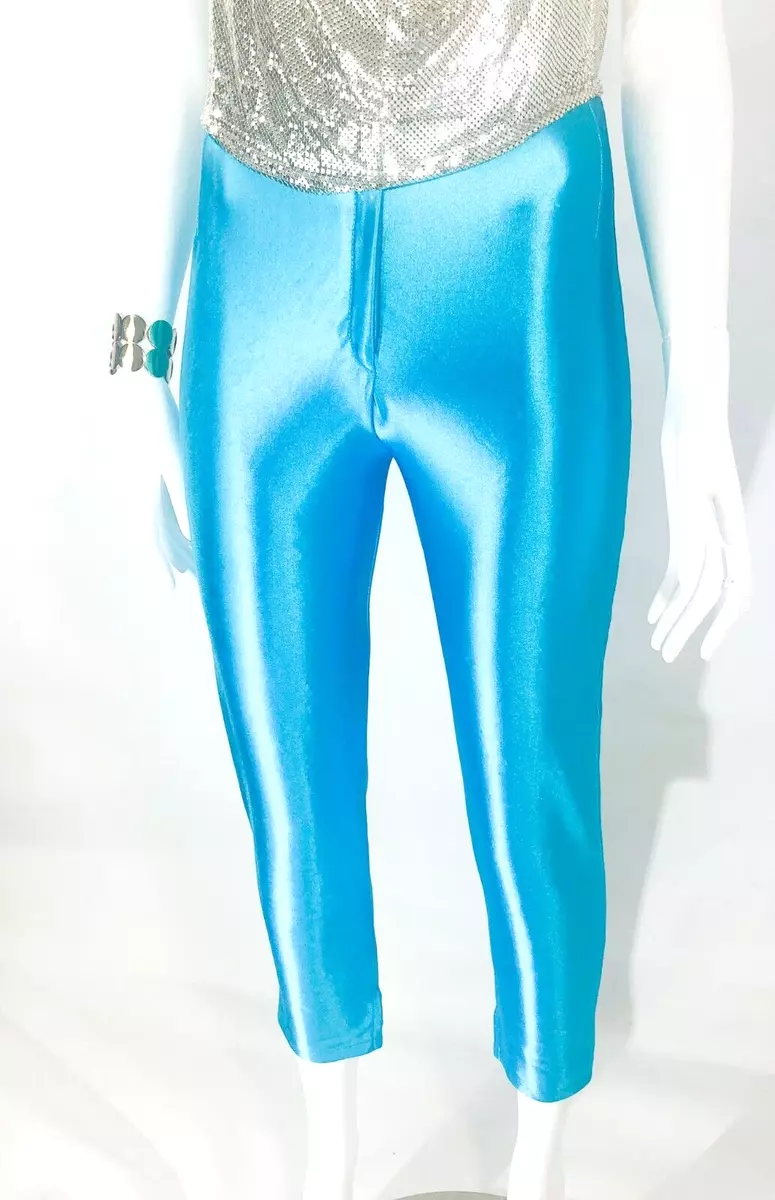 Vintage Nylon Stretch Disco Pants Aqua Blue Shiny Merivale Australia Size  XS