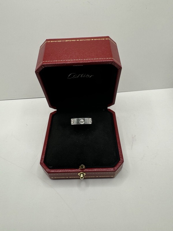 CARTIER 3 Diamonds LOVE Ring 18kt White Gold Size 6.5 