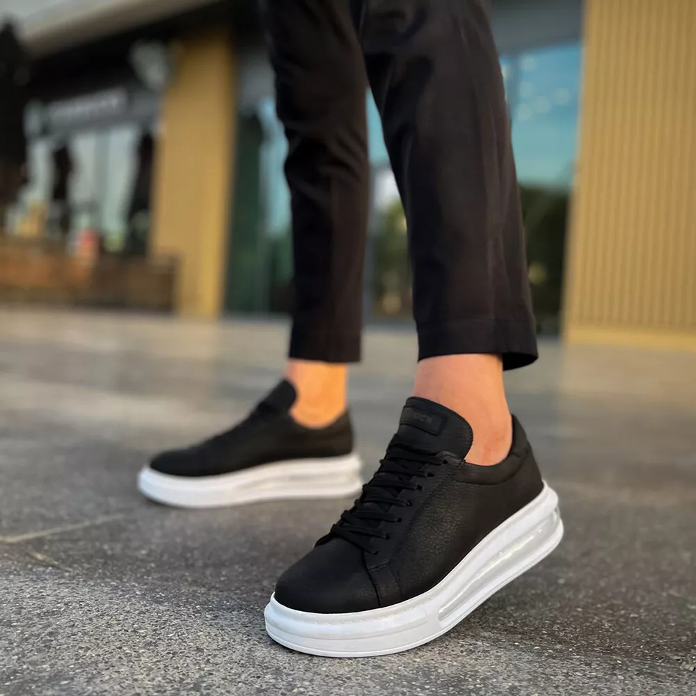 Men s Sneakers Black Cushion High Sole Comfort Lace Up Daily Casual Shoes