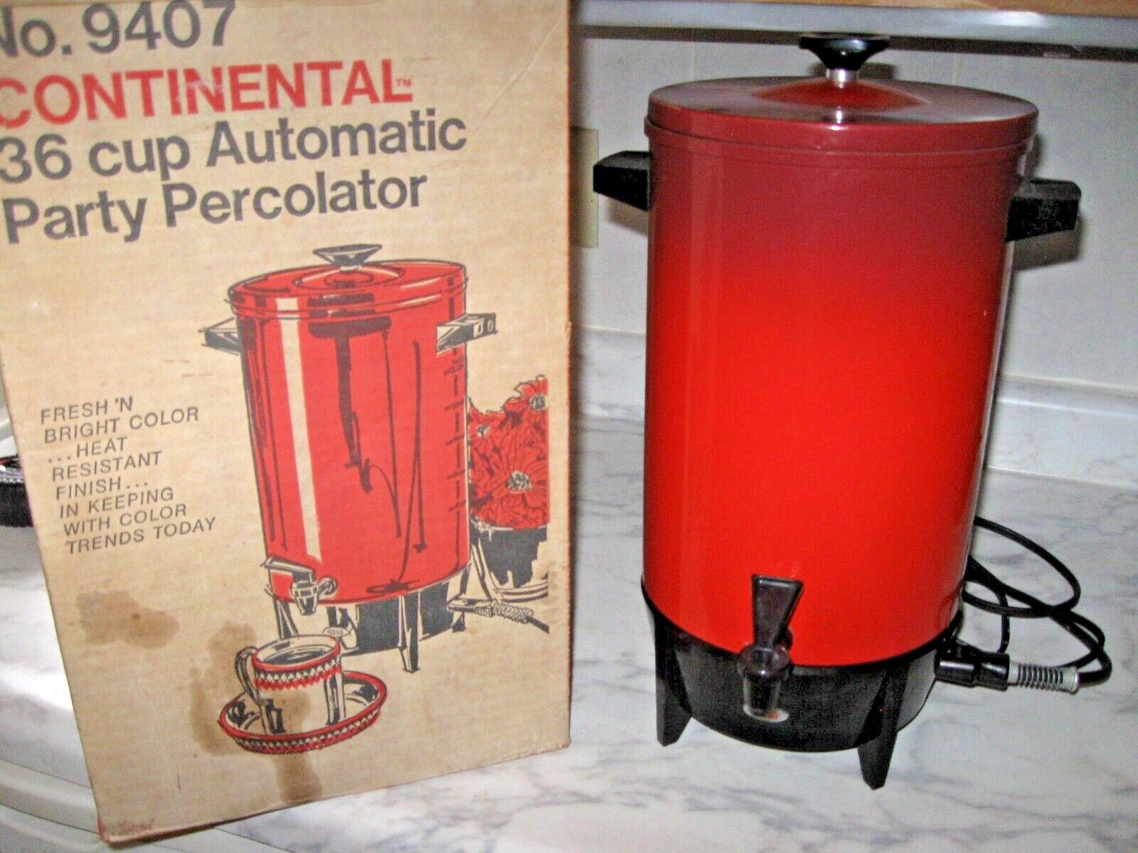 Vintage West Bend 36 Cup Automatic Party Percolator Poppy 39407 MCM mid century