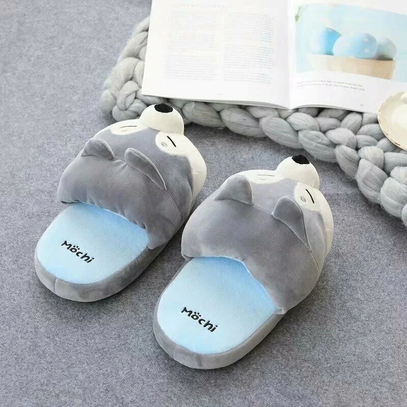 Zapatillas de algodón hogar dormitorio interior zapatos cálidos Husky Shiba Inu felpa mujeres niños Foto 3 de 4