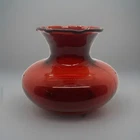 Vintage Anchor Hocking Mini Vase 3" Ruby Red Glass Ruffled Trim Cute Decor