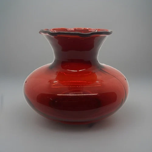 Vintage Anchor Hocking Mini Vase 3" Ruby Red Glass Ruffled Trim Cute Decor