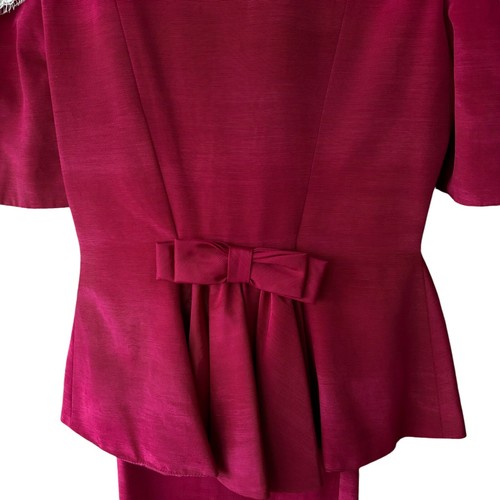 Vtg 90s Watters & Watters Formal Skirt Peplum Jacket Suit Fuchsia Pink Lace 10 - Picture 9 of 19