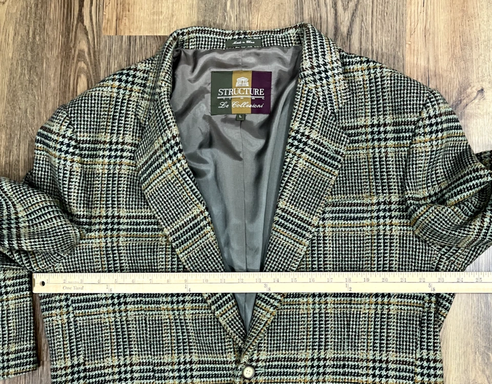 Vintage Structure Le Collezioni Wool Blend Tweed Plaid Blazer Jacket Academic L - Image 4 of 4