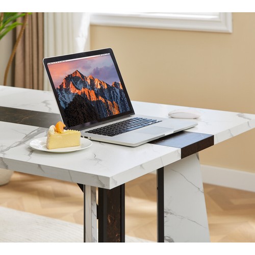 70'' Marble Dining Table - Waterproof MDF & Adjustable Legs (White, 8-Seater) - Picture 8 of 9