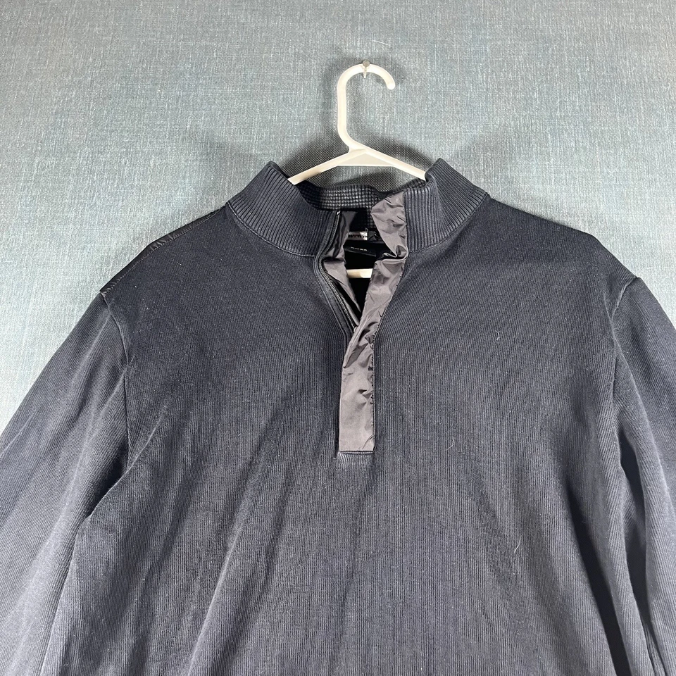 Suéter Boss Hugo Boss Para Hombre Negro Manga Larga Cuarto Botón Talla L Algodón Foto 2 de 4