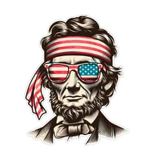 USA Flag Glasses Patriotic Abe Lincoln Bumper Sticker Military Vinyl Decal 5"