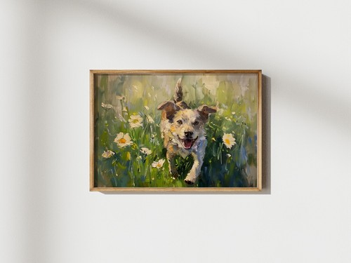 Playful Pup In A Field 5"x7" Print on Matte Paper | Cheerful Dog Artwork - Picture 4 of 17