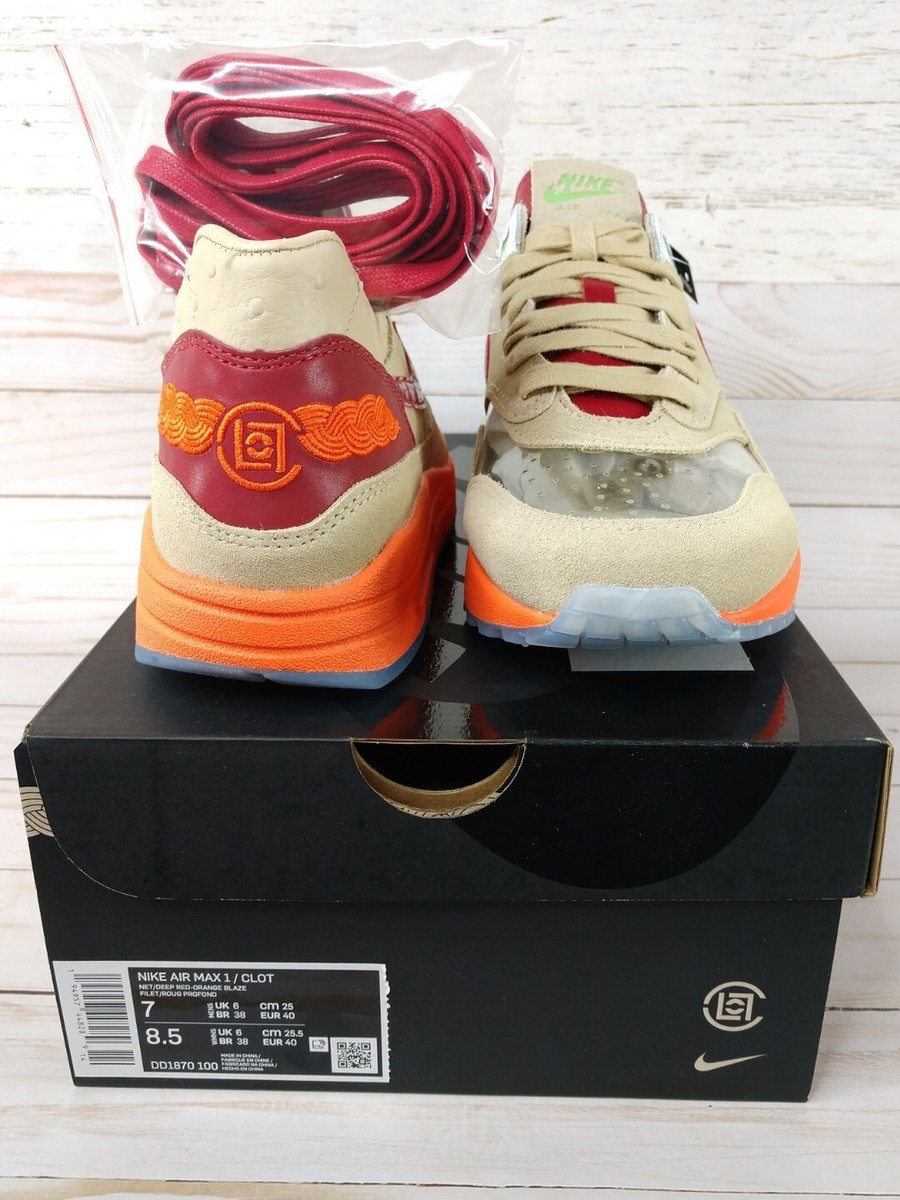 スニーカー NIKE AIRMax1 CLOT  25.5 Nike Air Max 1 x CLOT Kiss Of Death Red Orange Blaze Sneakers 7.5