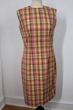 Vintage Handmade 36" Bust Multicolor Check High Neck Sheath Dress
