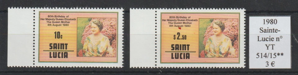 série 2 timbres SAINTE-LUCIE 1980, n° YT 514/15** - Photo 1/1