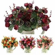 Artificial Rose Flower Bouquet Fake Plant Bunch Wedding Party Home Decor Xmas US
