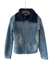 Vintage Diesel Sherpa Jacket Stonewash Denim Biker Bomber Women’s M