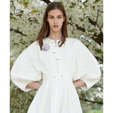 CELINE OFF WHITE LINEN DRESS WITH PUFF SLEEVES SIZE 42 BY PHOEBE PHILO