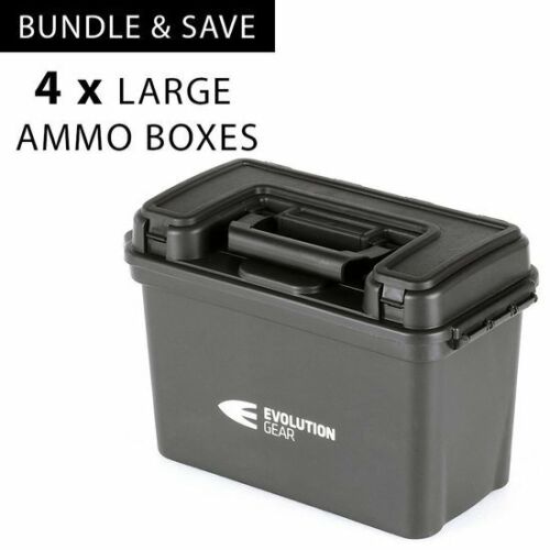 4 x Large Ammunition Case Weatherproof Ammo Dry Box Hunting Sealed in Black