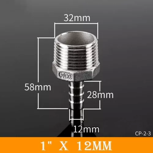 Stainless Male Thread Pipe Fitting x Barb Hose Tail Connector BSP 1/8" to 4" - Bild 26 von 86