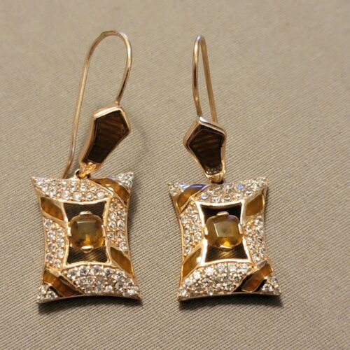 Vintage Sterling Silver Over Rose Gold Amber/White Sapphire Ladies Earrings - Picture 1 of 8