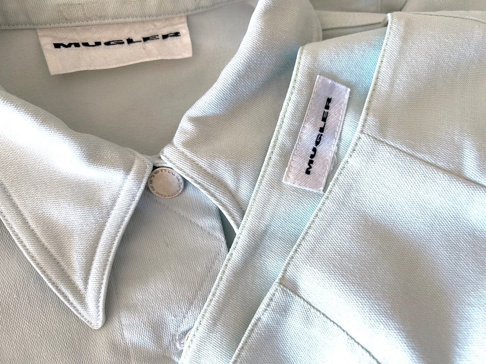 PANTALONES CAPRI THIERRY MUGLER COMO NUEVOS TRAJE DENIM CHAQUETA CORTA LOGOTIPO BOTÓN ALGODÓN 38/4 Foto 4 de 4