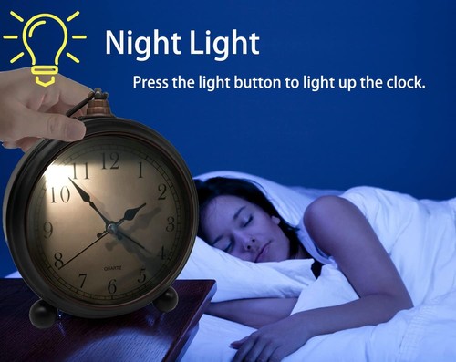 4-Inch Vintage Style Alarm Clock - Silent, Battery Operated for Bedroom & Desk - Picture 7 of 10